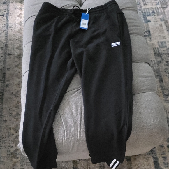 Adidas Men's Black Sweatpants with White Stripes - Picture 1 of 3
